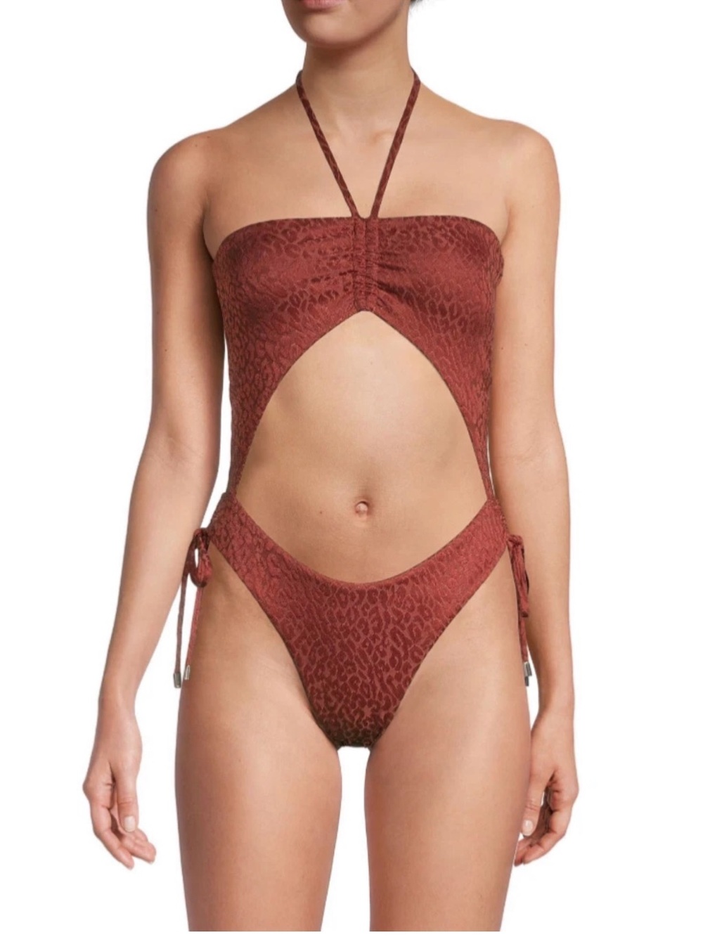 BCBGMaxAzria Rust Textured Cutout One-Piece Swimsuit